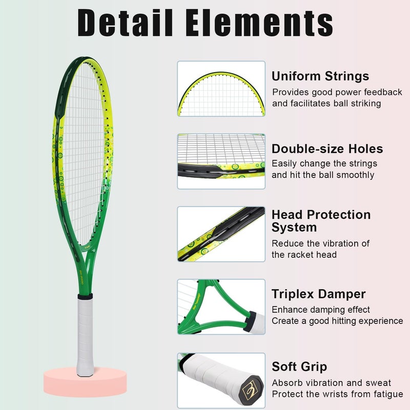 BOWEI 17"-25" Kids Tennis Racket for Aged 2-12 Lightweight Youth Tennis Racquet for Girls and Boys Outdoor/Indoor Sports with 1 Non-Slip Grip and 1 Shoulder Strap Bag Easy Carry - Image 4